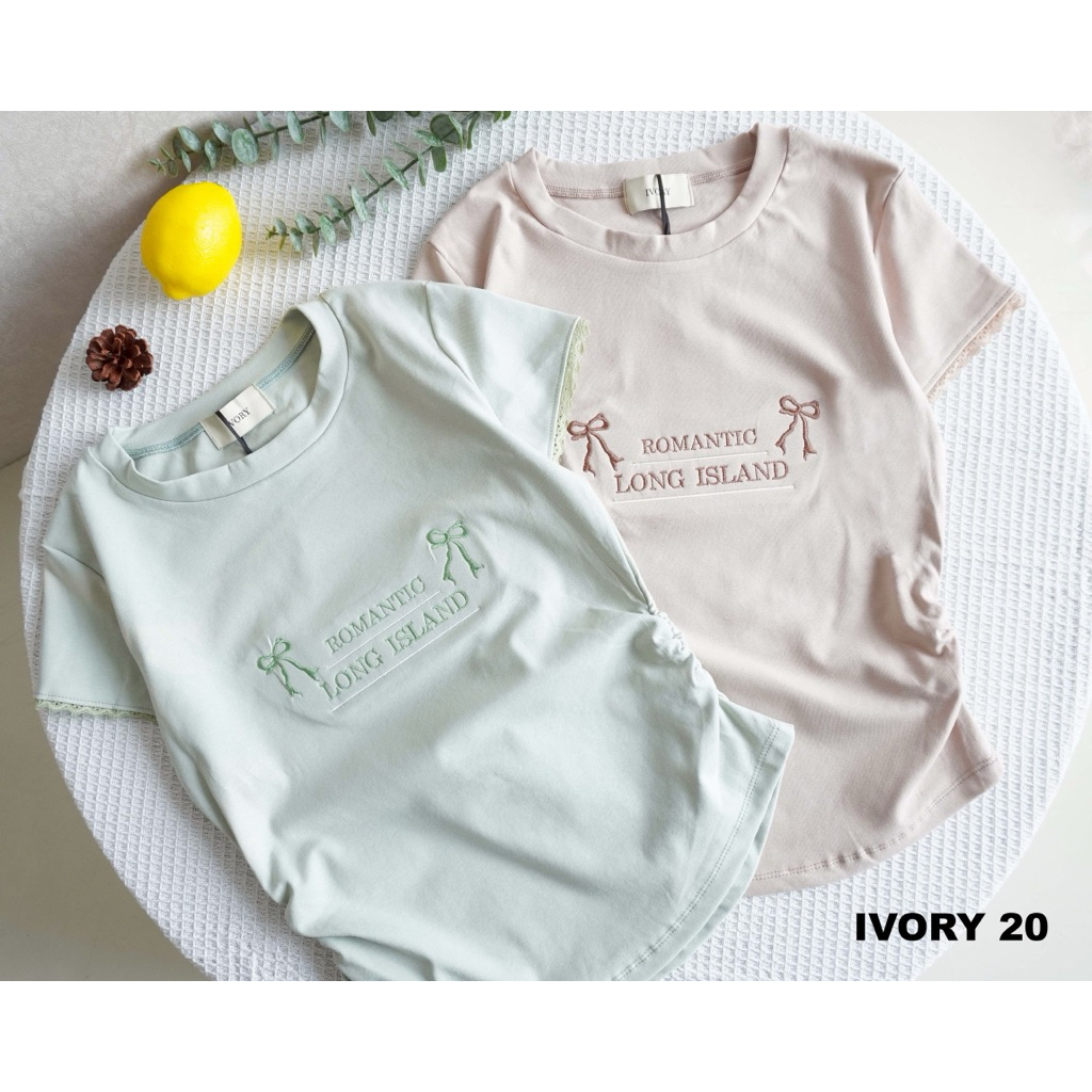 VV911-IVORY เสื้อยืด คอกลม ผ้ายูนิ่งโคล่ เนื้อนุ่มใส่สบาย