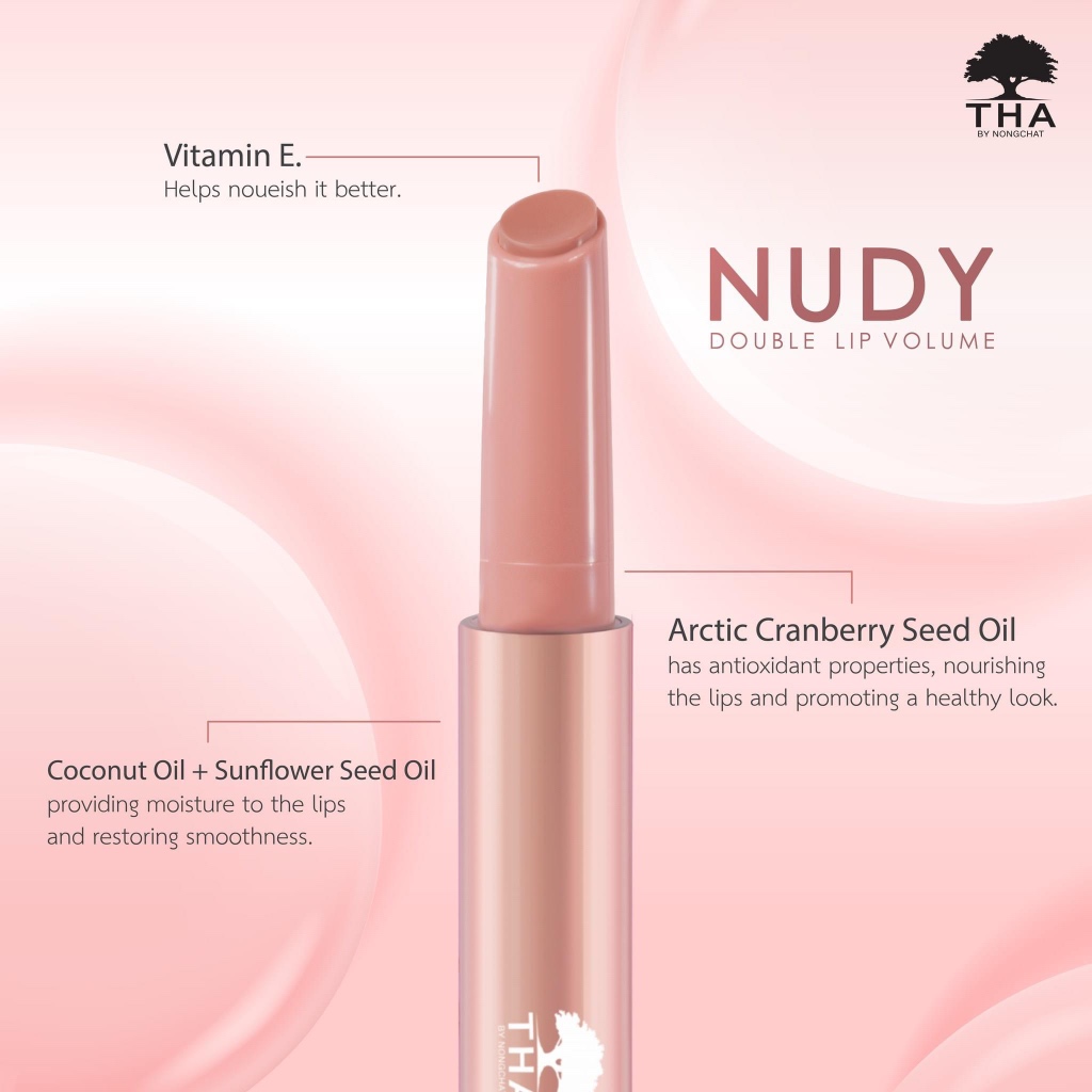 THA by Nongchat Nudy Double Volume 2g. ฑา นู้ดดี้ ดับเบิ้ล ลิป วอลลุ่ม เนื้อฉ่ำวาว ปากอิ่มฟูขั้นสุด โทนนู้ด ราคา ถูกที่สุด ดีลบีเคเค แกลเลอรีภาพที่ 3
