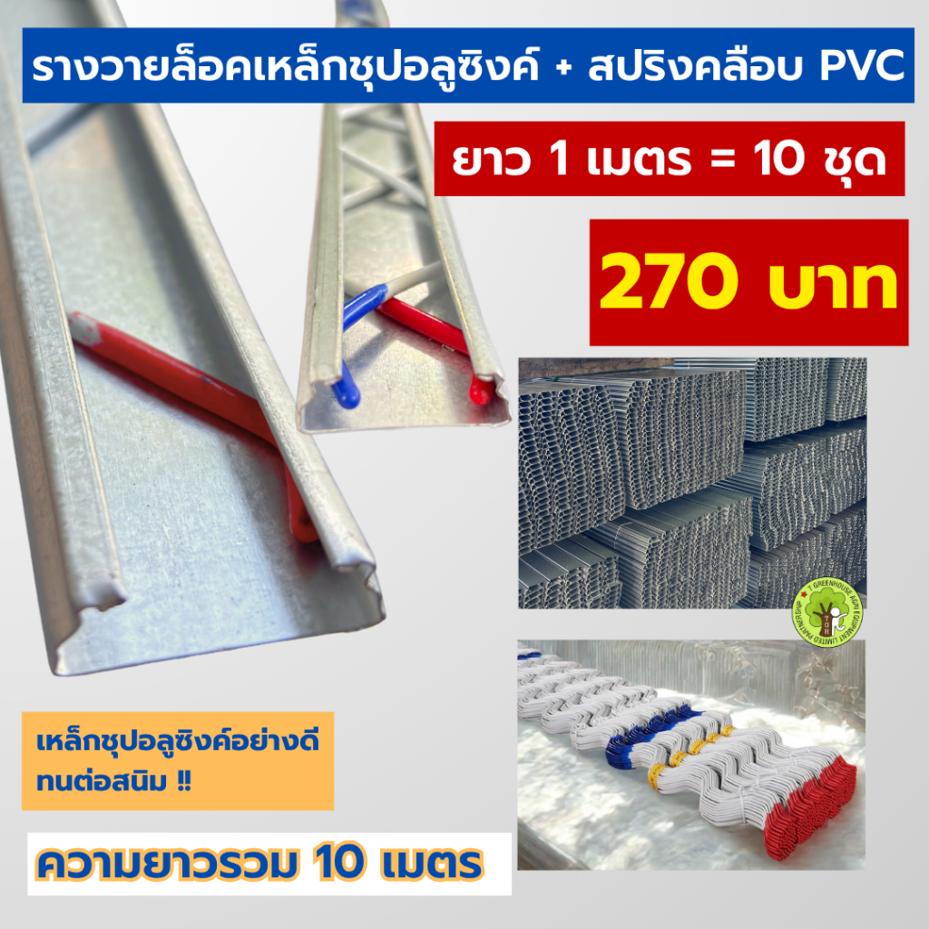 รางวายล็อคเหล็กชุปอลูซิงก์+สปริงเคลือบ PVC อย่างดี ยาว 1 เมตร = 10 ชุด