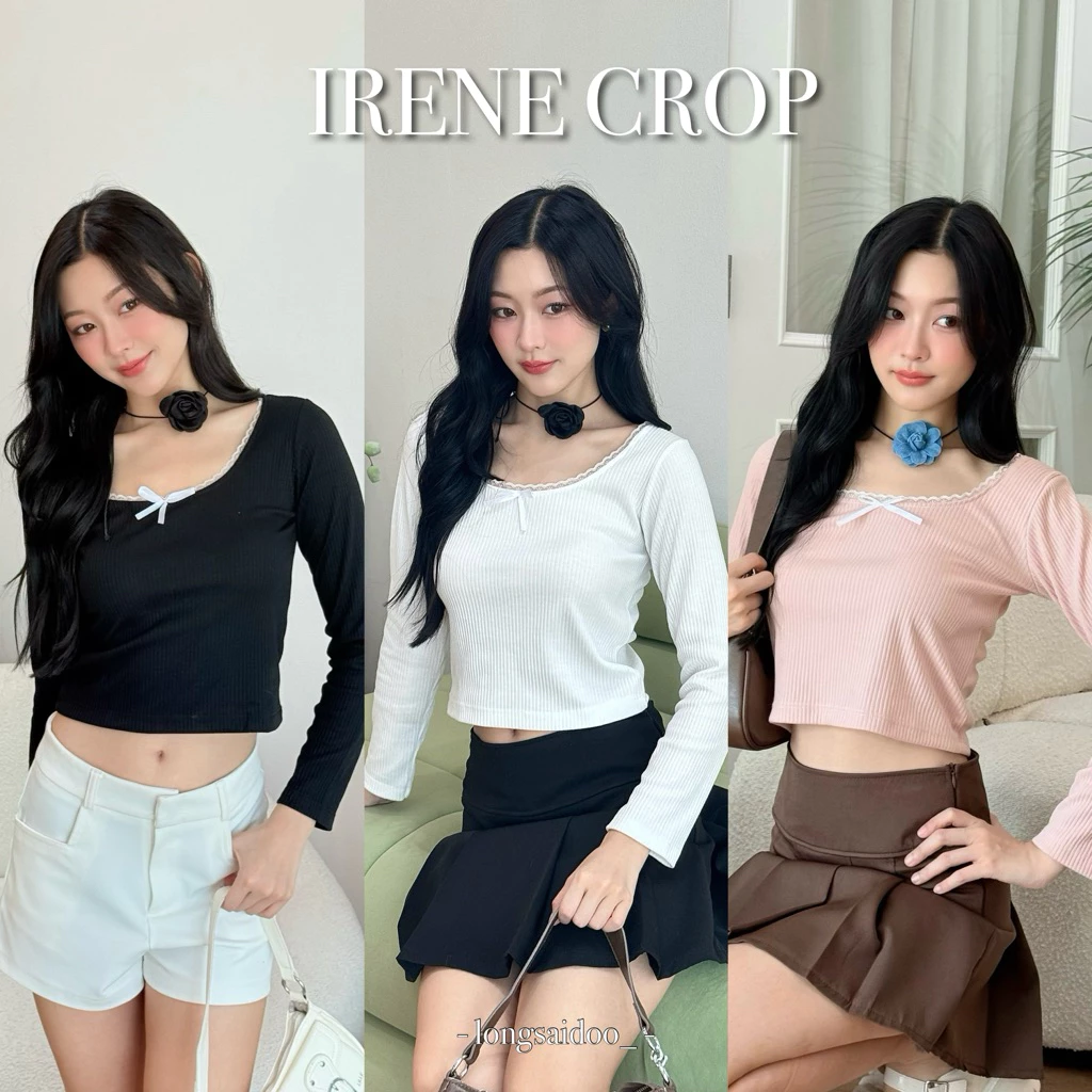 IRENE CROP - เสื้อครอปแขนยาวคอลูกไม้
