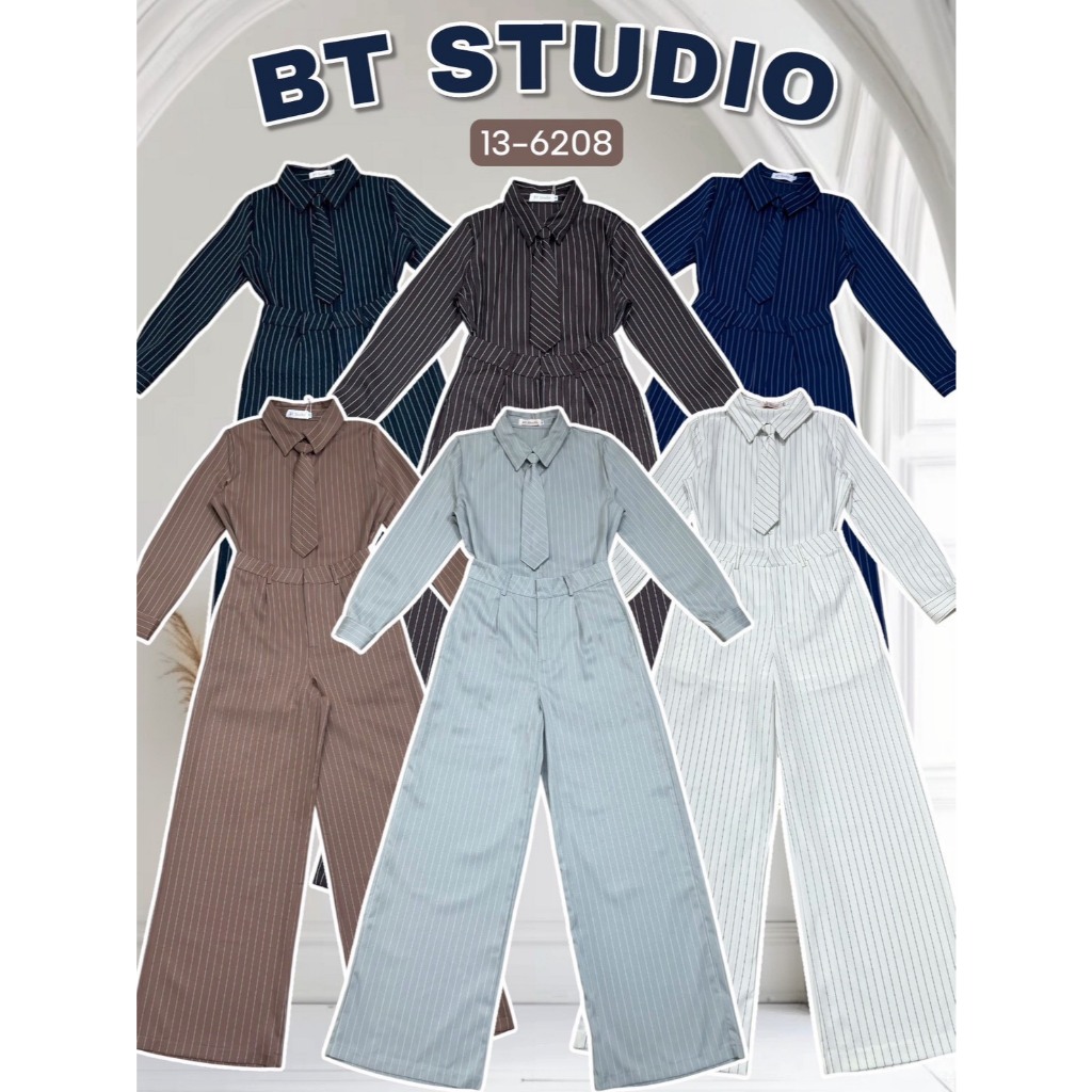 BT 13-6208 เซท 3 ชิ้น เสื้อแขนยาวคอปก กระดุมหน้า กางเกงขายาวกระเป๋าสองข้าง มาพร้อมเน็คไทสีเดียวกับชุ