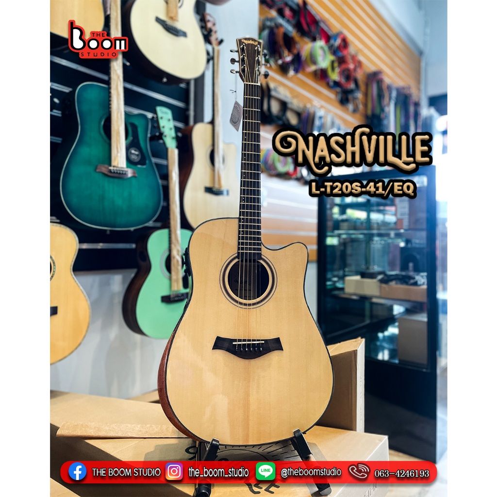 กีตาร์โปร่งไฟฟ้า NASHVILLE L-T20S-41/EQ  ตั้งสายได้ในตัว แถมกระเป๋า ปิ๊ก เซ็ตอัพฟรี THE BOOM STUDIO