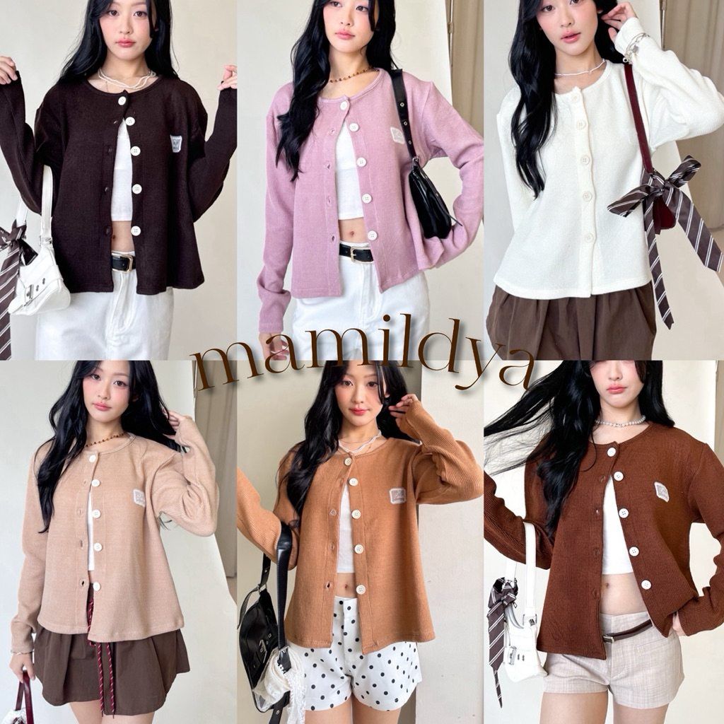 Mamildya.shop  เสื้อคาดิแกนแขนยาวผ้ายืดหยุ่นติดลูกไม้ที่อก/ E2-5/COOK-ยาวขาว⚫ ราคา ถูกที่สุด ดีลบีเคเค