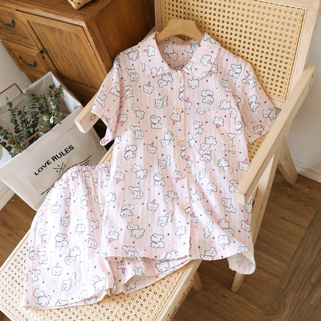 ชุดนอนผ้าคอตตอน (พร้อมส่ง) เเขนสั้นขาสั้น ผ้านุ่ม ใส่สบายสุดๆ