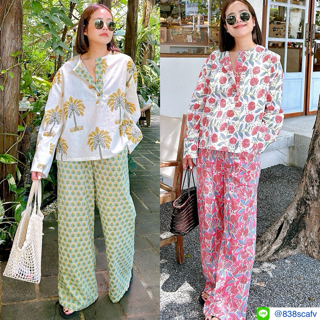 📌ทักก่อนสั่ง📌 ชุดเซท ผ้าcottonอินเดีย  เสื้อ อก46” + กางเกงขายาว เอวสม็อค Amcorner