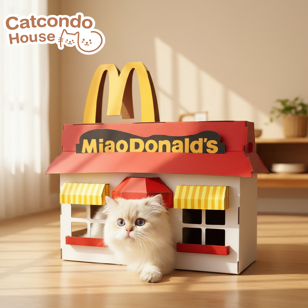 Cathouse กล่องบ้านแมวเหมียวโดนัลด์ , คริสมาสต์ , กาแฟเขียว บ้านแมวทรงร้านค้าแฟนซี ขนาดใหญ่สุดน่ารัก กล่องบ้านแม