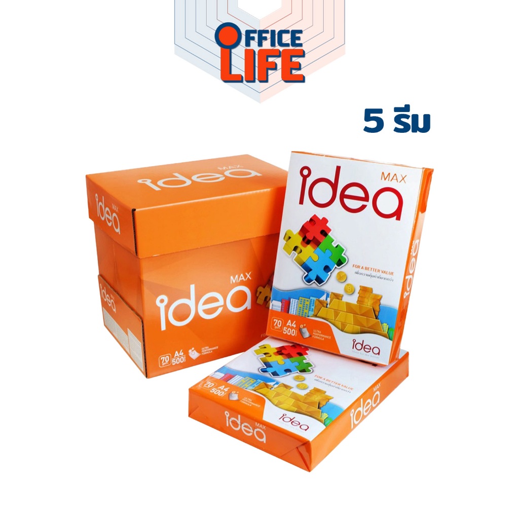 Idea Max (ไอเดีย แม็กซ์) กระดาษถ่ายเอกสาร กระดาษ A4 หนา 70 แกรม ( 5 รีม / ยกลัง )