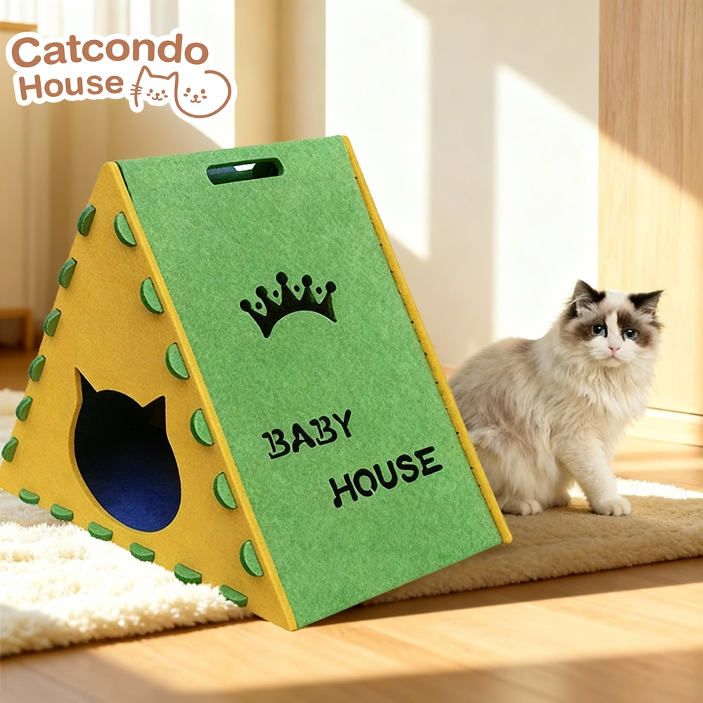 Cathouse สักหลาด3เหลี่ยม baby house กระโจมแมวทรงสามเหลี่ยม แบบขูดเล็บได้ ดีไซน์น่ารัก แข็งแรง ทนข่วน ของเล่นแมว