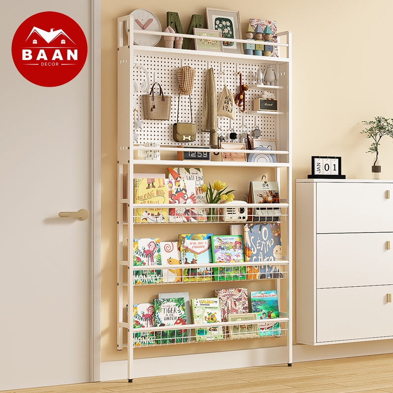 Baan【เหล็ก】ชั้นวางหนังสือเด็ก ชั้นวางหนังสือด้านหลังประตู ห้องนอน ห้องครัว อเนกประสงค์ ประหยัดพื้นที