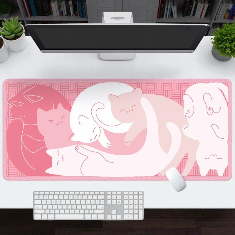 [พร้อมส่ง] แผ่นรองเมาส์ลายแมวขี้เซา Sleepy Cats ลายน่ารัก แผ่นใหญ่ กันลื่น ขนาด 80x30x0.2 ซม. Biangels