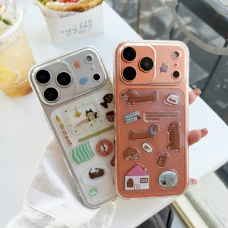 เคสใสกากเพชร+สติกเกอร์3Dนูน เคสใสนิ่ม สำหรับไอโฟน17 PRO max i17 17promax 16 pro max 15 pro max 14 pro max 11 12 13 17air