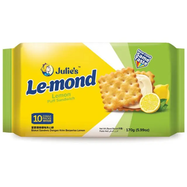 จูลี่ส์ แซนด์วิชบิสกิต รสเลม่อน 170 กรัม Julies Lemon Sandwich Biscuit 170g.