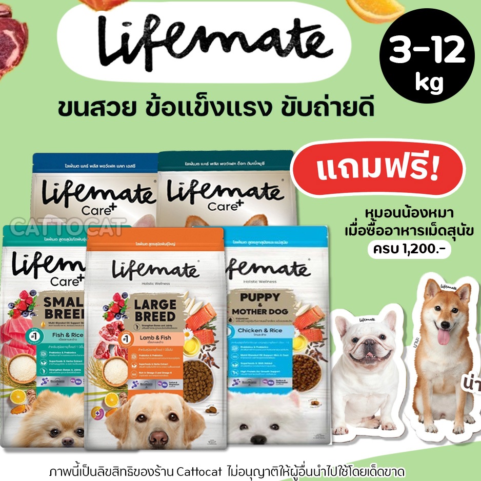(3-15กิโล) Lifemate【อาหารสุนัข】ไลฟ์เมท ครบทุกสูตร ทุกวัย ทุกสายพันธุ์ Probiotics และ Prebiotics