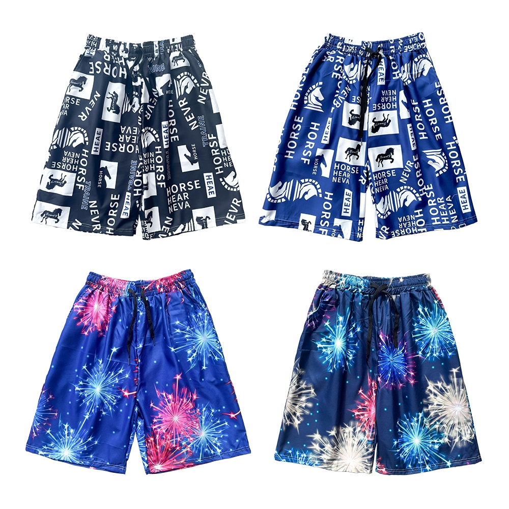 ลายใบไม้ กางเกงขาสั้นชายหาด กางเกงขาสั้น กางเกงขาสั้นสบายๆ สีดำและสีน้ำเงิน - รูปที่ 6