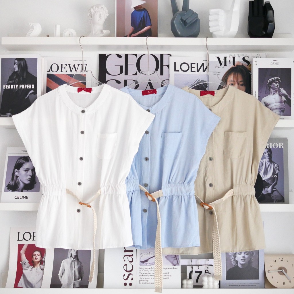 Lawyer Store | [ 724197 ] เสื้อกระดุมหน้า แต่งเข็มขัด ปรับความยาวได้ เสื้อเเขนสั้น เสื้อทำงาน ใส่ทำงาน ใส่เที่ยว