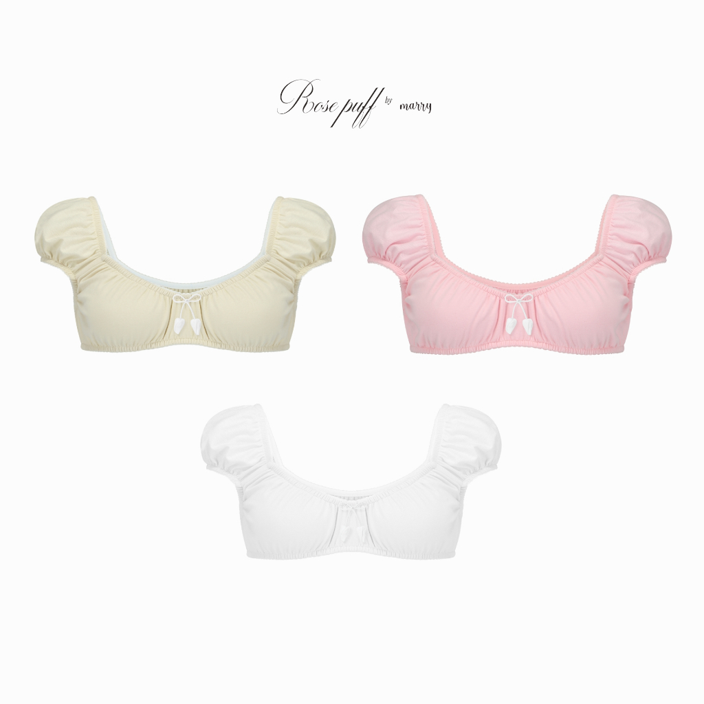 Marrystore.official - Rose puff top เสื้อครอปแขนตุ๊กตาลูกไม้ แต่งโบว์กุหลาบแฮนด์เมดพับมือ