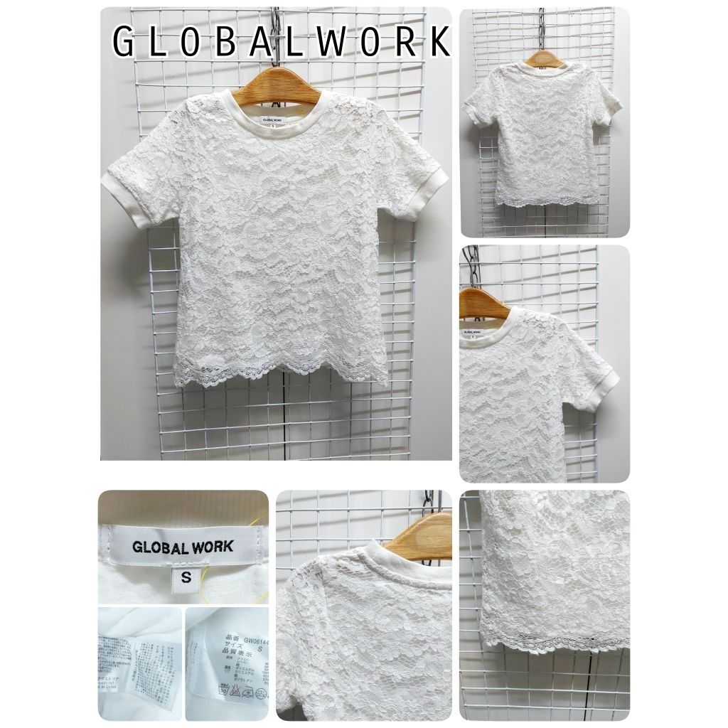 4690. G L 0 B A L_W 0 R K  เสื้อยืดผ้าลูกไม้ญี่ปุ่นมือสอง