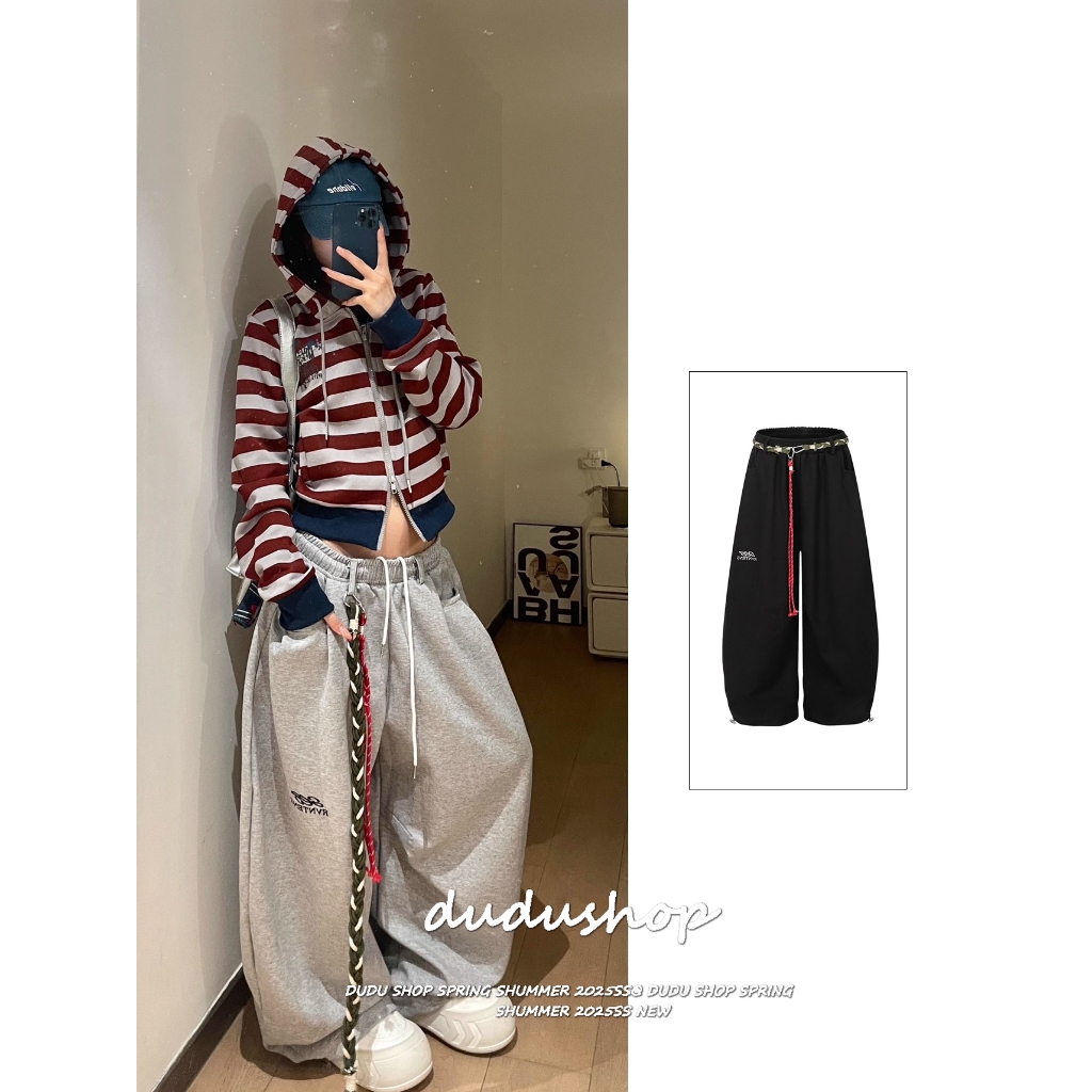 [Personalized drawstring, sports wide-leg pants]กางเกงกีฬาขากว้างสไตล์เกาหลีสำหรับผู้หญิงพร้อมเชือกผูกแฟชั่น