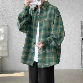 ✨Z.YOOO✨ เสื้อเชิ้ตแขนยาว เสื้อเชิ้ตแขนสั้นลําลอง เนื้อผ้านุ่มระบายอากาศได้ดี สไตล์เรโทร ทรงหลวม สไตล์ญี่ปุ่น ลายสก๊อต