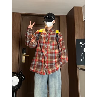 ✨Z.YOOO✨ เสื้อเชิ้ตแขนยาว เสื้อเชิ้ตแขนสั้นลําลอง เนื้อผ้านุ่มระบายอากาศได้ดี สไตล์เรโทร ทรงหลวม สไตล์ญี่ปุ่น ลายสก๊อต