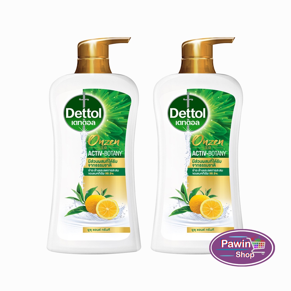 Dettol Onzen Activ-Botany เดทตอล เจลอาบน้ำ ส้มยูสุ ชาเขียว 450 มล. [2 ขวด สีขาว] KK 4108 ครีมอาบน้ำ สบู่เหลวอาบน้ำ