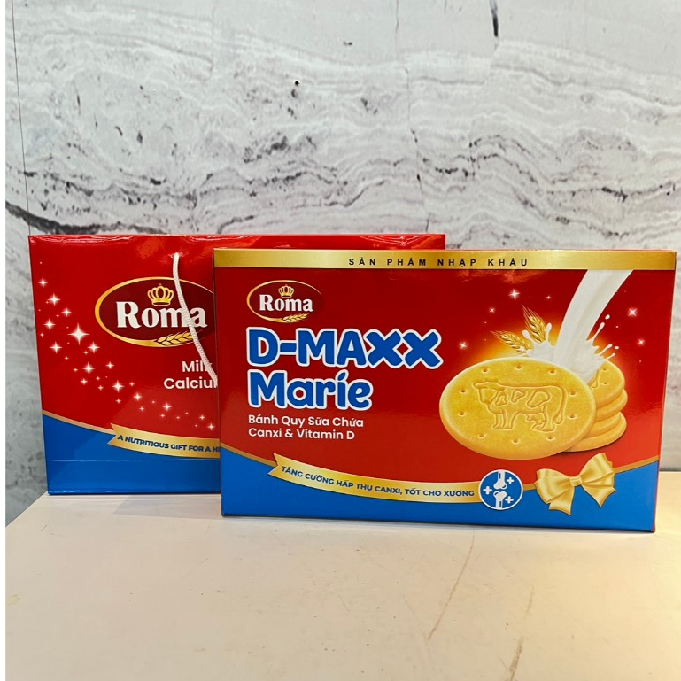 Roma D-maxx Marie Milk Biscuit with calcium & Vitamin D น้ำหนักสุทธิ 528 กรัม (22กรัมx24ซอง)
