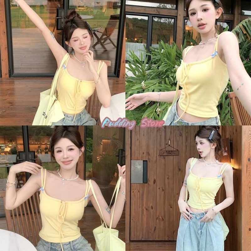Pudding ~พร้อมส่ง~ "FY6809-J" เสื้อกล้าม เสื้อสายเดี่ยวสองเส้น มีฟองน้ำ ดีเทลผูกหน้าอก สีพาสเทล