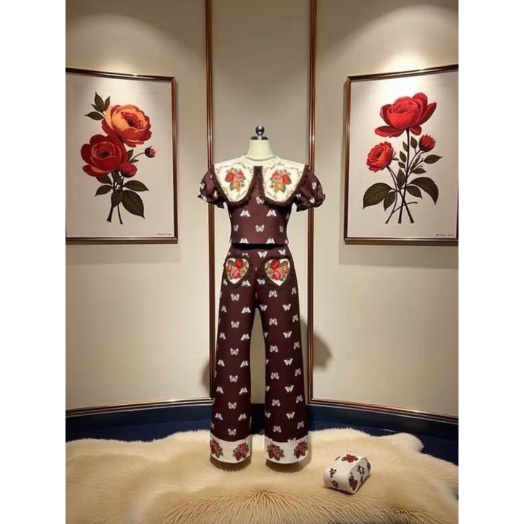 2xl เซ็ตเสื้อและดางเกงขายาวลายผีเสื้อchalita ,2xl