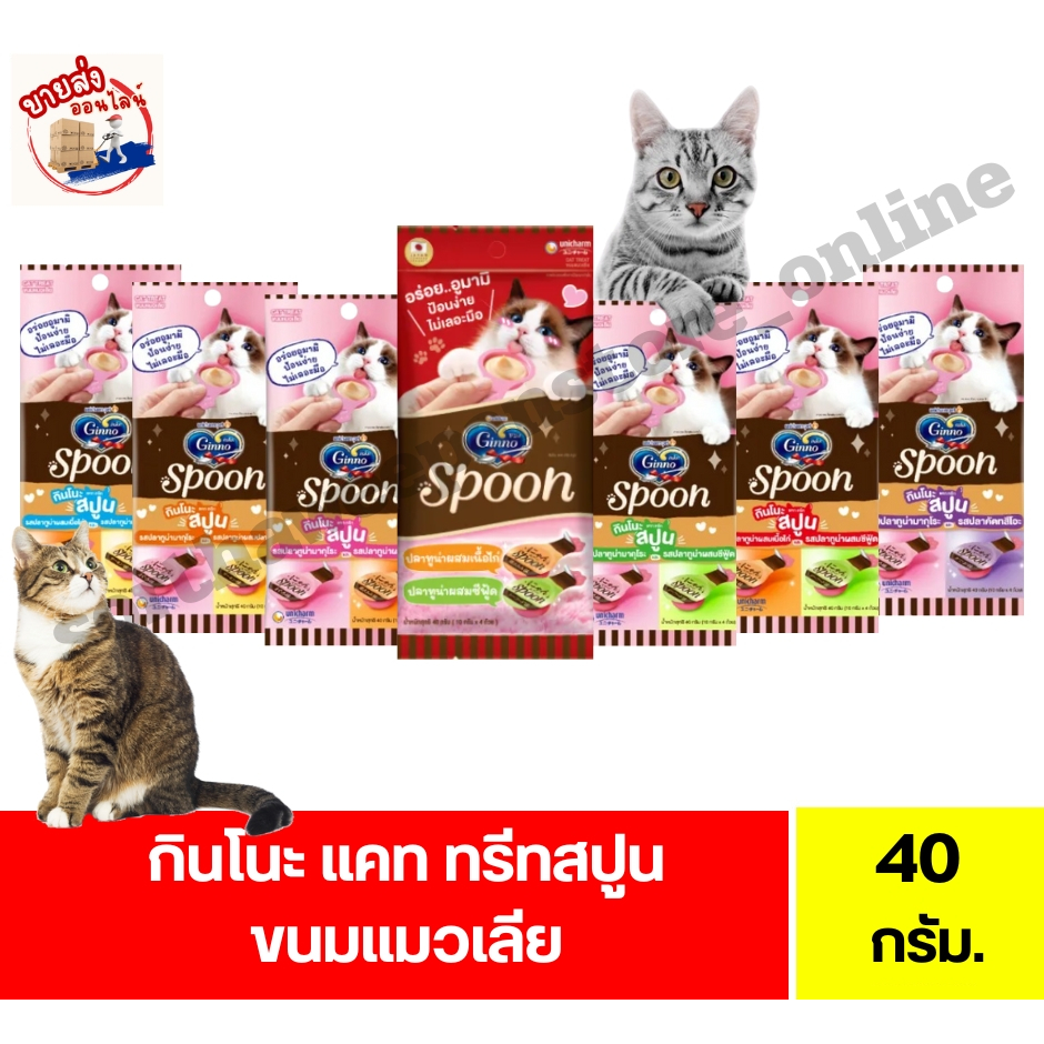 กินโนะ สปูน Ginno Spoon ขนมแมวเลีย รูปแบบช้อนป้อน ขนาด 40 กรัม(10 กรัมx4 ถ้วย)