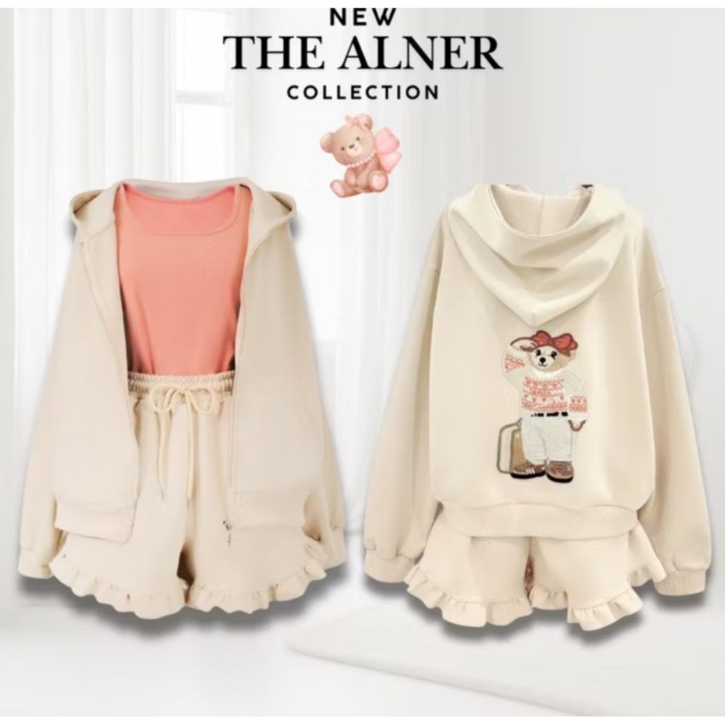 AN109-XL เซตเสื้อกล้าม+เสื้อคลุม+กางเกงขาสั้น ป้าย The Alner sz.XL