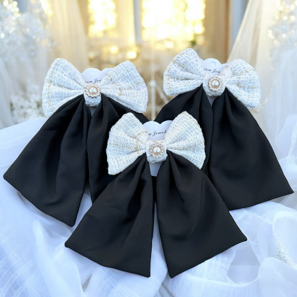 #กิ๊บติดผมสีดำ #โบว์สีดำ 💥 🇹🇭📌สินค้าแนะนำ กิ๊บโบว์ผ้าไทย ขนาดใหญ่จัมโบ้ติดมุกแต่งลูกไม้🔥