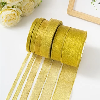 ริบบิ้นเนื้อทราย ความยาว 25 หลา สีเงิน สีทอง ริบบิ้นทำโบว์ ริบบิ้นผ้า DIY ริบบิ้นห่อเค้ก จัดส่งจากประเทศไทย