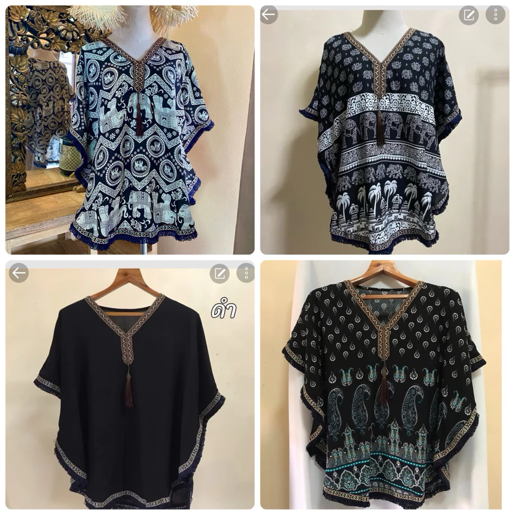 เสื้อสตรีลายช้าง สไตล์โมฮีเมียน เสื้อสาวอวบ เสื้องานขาว-ดำ ผ้าสปัน ใส่สบาย