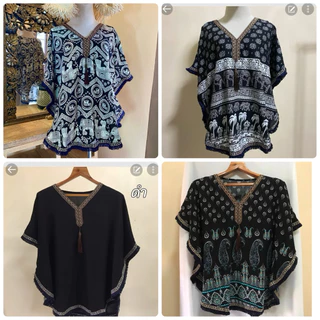เสื้อสตรีลายช้าง สไตล์โมฮีเมียน เสื้อสาวอวบ เสื้องานขาว-ดำ ผ้าสปัน ใส่สบาย
