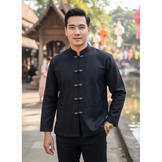 เสื้อพื้นเมืองผู้ชายคอจีนแต่งลายเดินเส้น รุ่นนครา