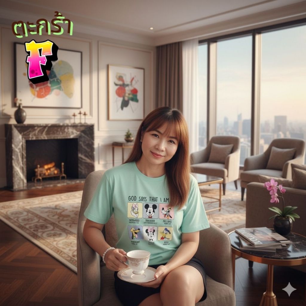 (F) เสื้อยืดคอกลมแฟชั่น งานปักลายสวย ผ้าคอตตอนเนื้อดี ใส่สบายและดูดีในทุกโอกาส