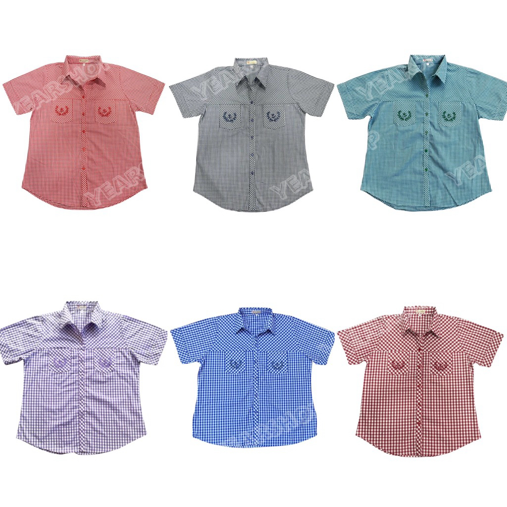 เสื้อเชิ้ตผู้ใหญ่ คนแก่ ผู้หญิงแขนสั้น เสื้อเชิ้ตคุณแม่ ลายสก็อตแขนสั้น  รอบอก40-50นิ้ว
