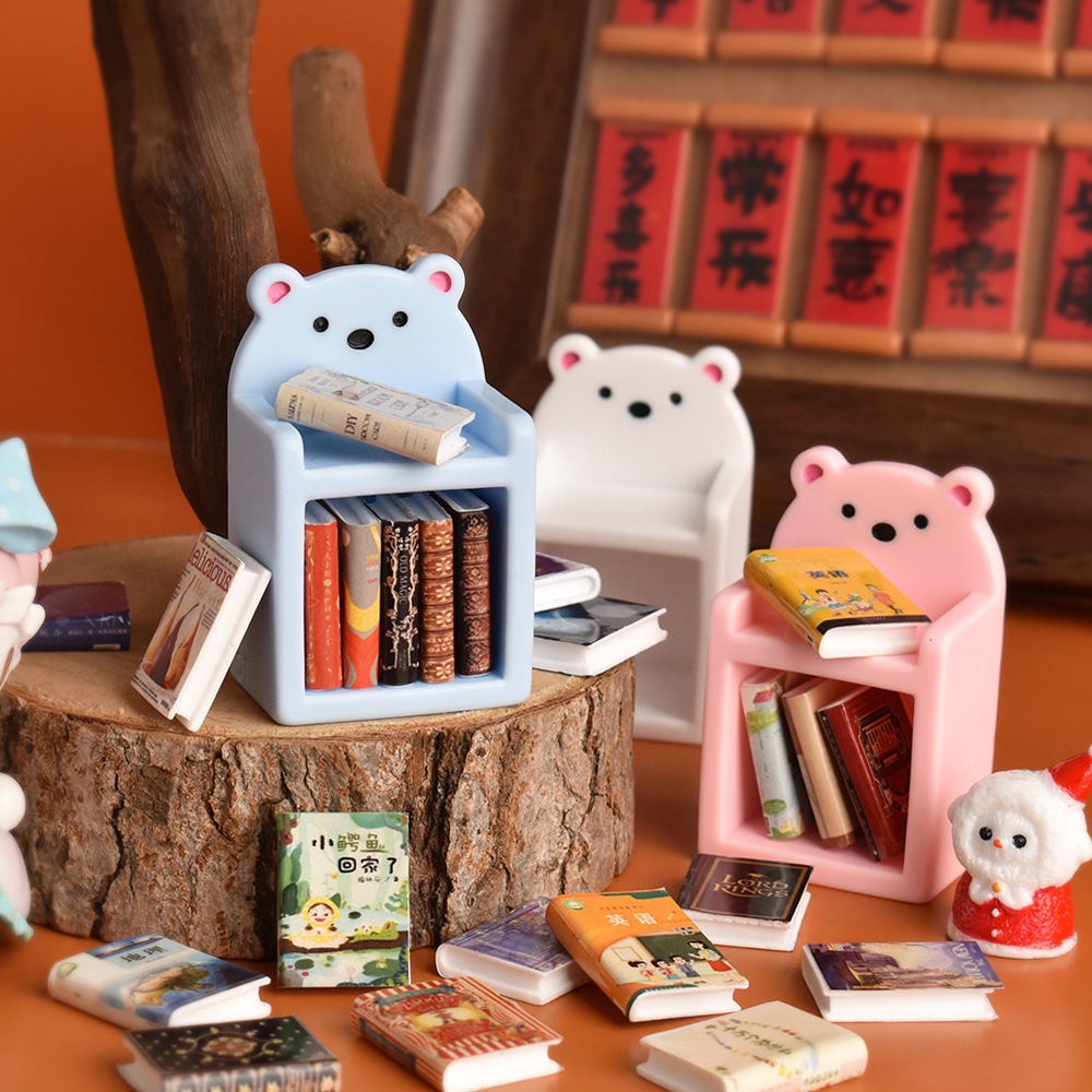 j524ชั้นวางหนังสือหมีน่ารัก กล่องใส่หนังสือของจำลองของจิ๋ว