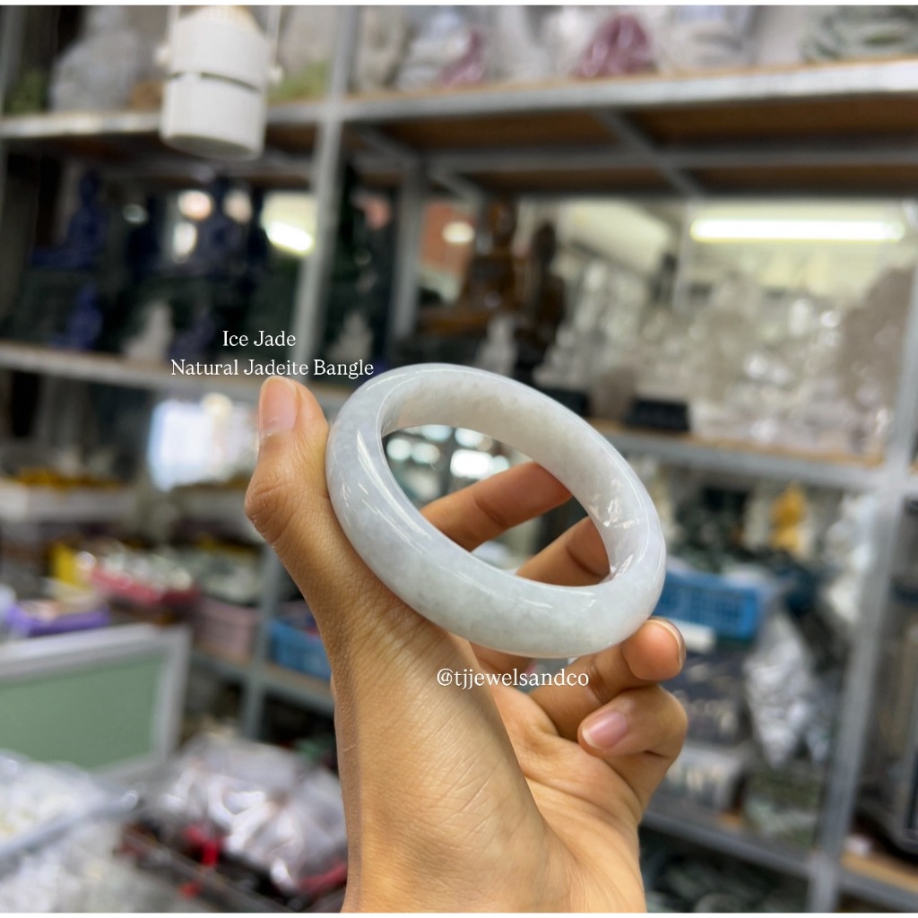 กำไลหยกเจไดต์ Ice Jade Natural Jadeite Bangle ไซส์55