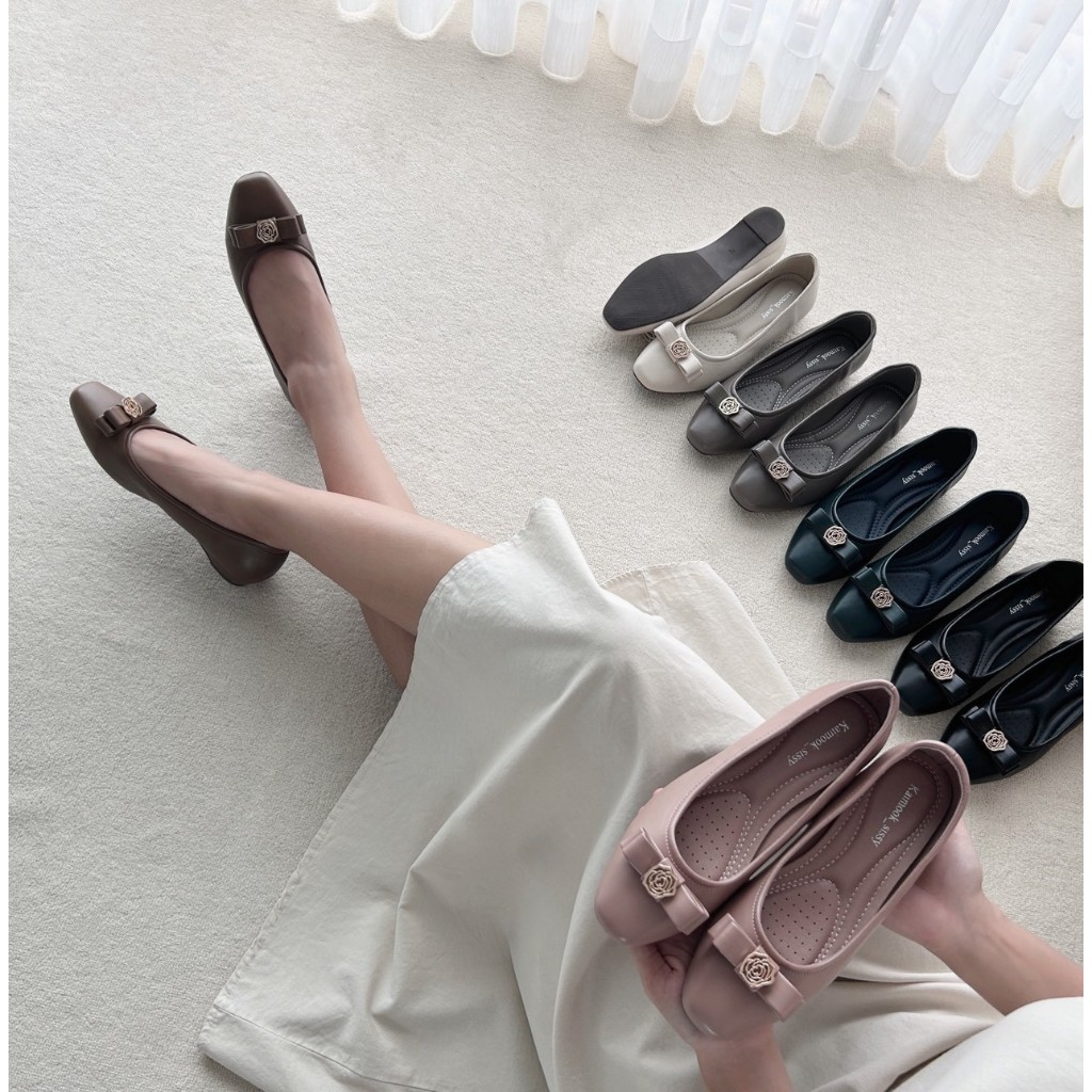 รองเท้าคัทชู หนังนิ่มปลายตัด Block Heels ส้นสูง0.5นิ้ว Kaimooksissy ks25609