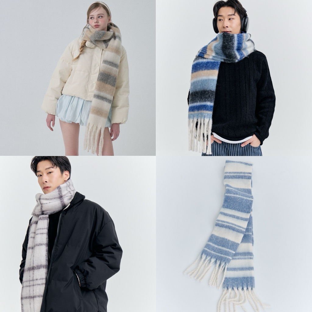[umore.edition] Unisex ช/ญ Plaid cashmere scarf ผ้าพันคอ เนื้อผ้าวูลผสม สัมผัสอุ่นนุ่ม ไม่คัน
