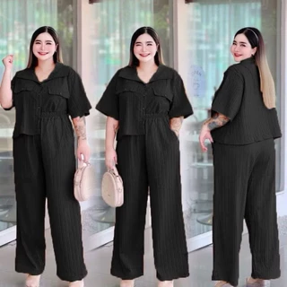W004ชุดเซ็ทเชิ้ตครอป+ขายาว สาวอวบใส่สวย สาวอ้วนใส่น่ารักมากๆเลยจ้า