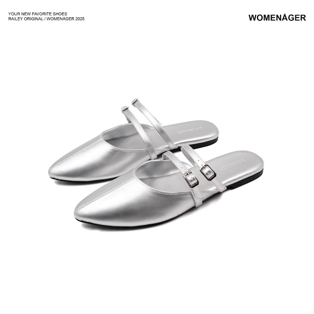 womenager - Railey Original สี Silver รองเท้าหัวแหลมเปิดส้น