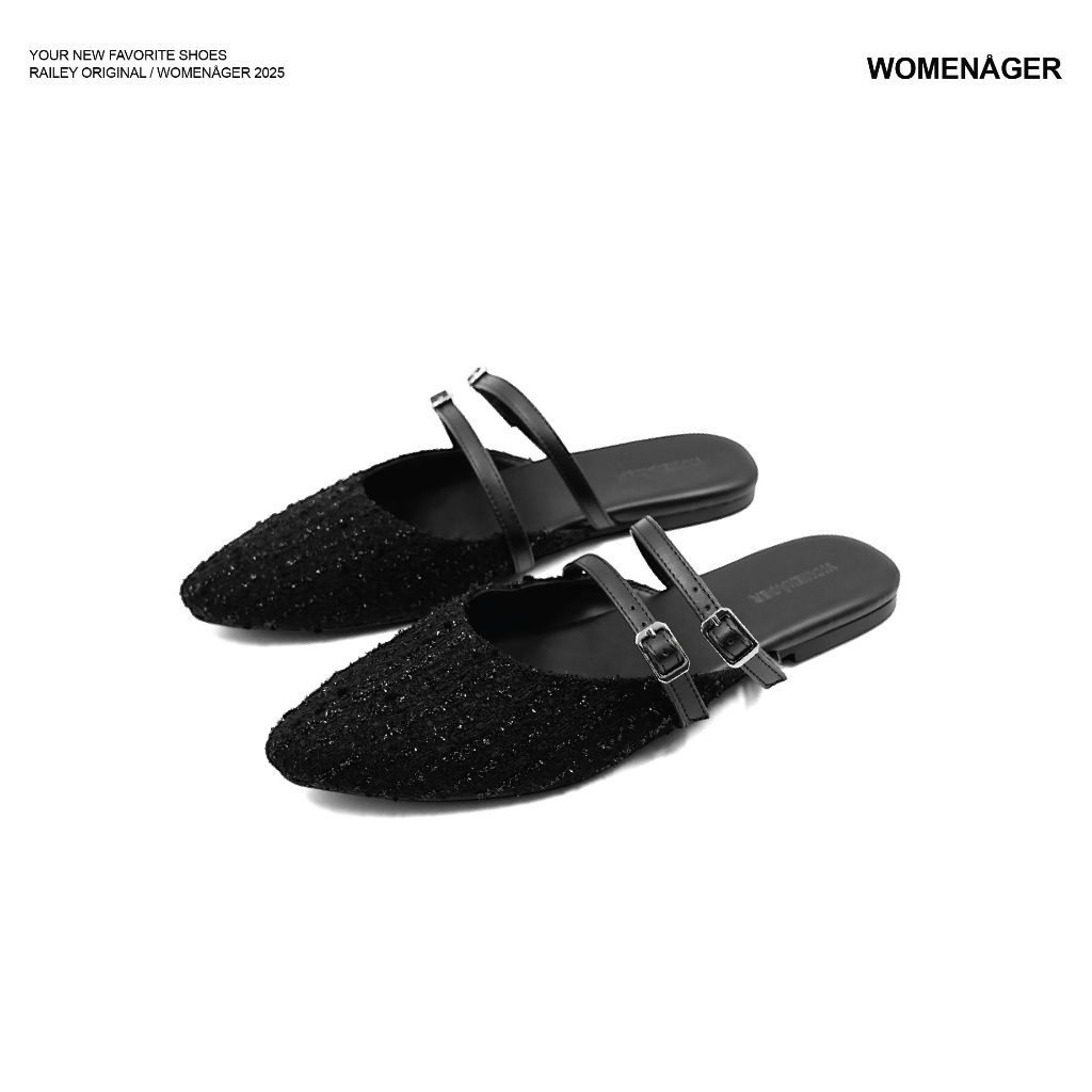womenager - Railey Original สี Black tweed รองเท้าหัวแหลมเปิดส้น
