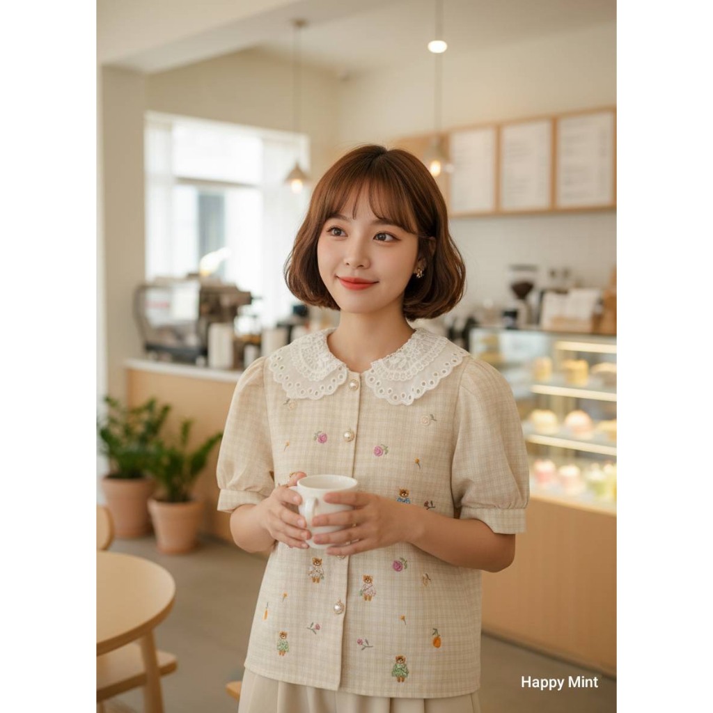 ป้าย N.N เสื้อลายสก็อตปักลายน่ารัก ๆ แต่งปกลูกไม้ 2 ชั้น อก 40 นิ้ว ยาว 21 นิ้ว - รูปที่ 5