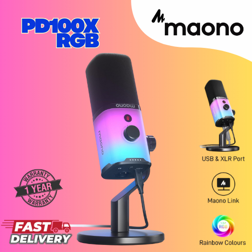 Maono ไมค์ไดนามิก PD100X RGB ไมโครโฟนเกมมิ่ง USB/XLR พร้อมซอฟต์แวร์ เกมมิ่ง มีไฟรอบตัว ปรับแต่งได้ ส