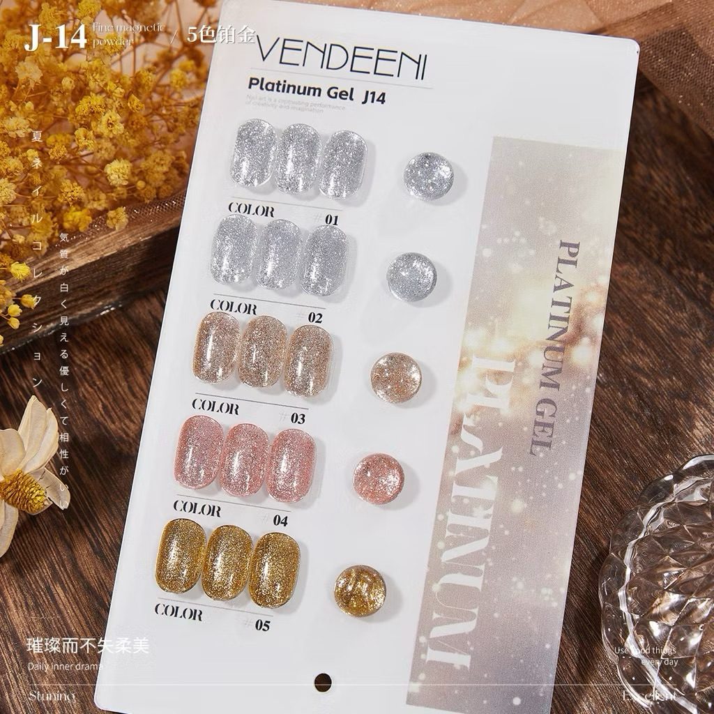 เซตสีทาเล็บเจล VENDEENI กลิตเตอร์ 1 เซต 5 สี แถมชาร์ต+อุปกรณ์ ขนาด 15ml สินค้าพร้อมส่ง