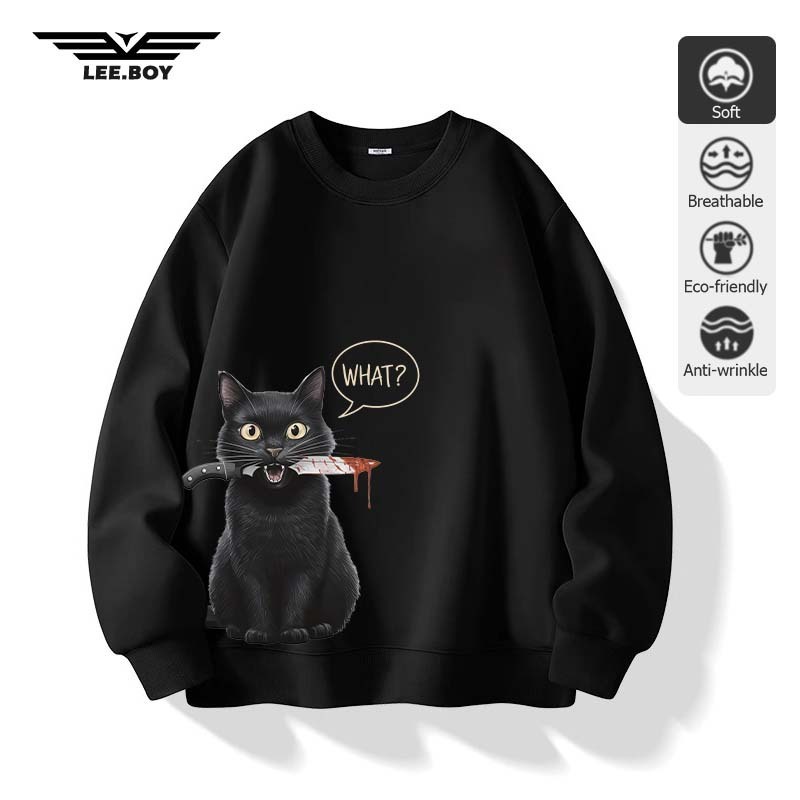 Sweatshirt ผ้าสำลีเกรดพรีเมียม แขนยาวผู้ชาย ลายน่ารักการ์ตูน ทรงหลวมและเอนกประสงค์ เสื้อสวมหัว 5สี พร้อมส่งจากกทม