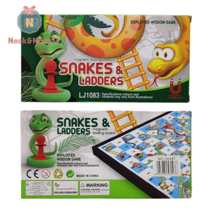 พร้อมส่ง เกมส์บันไดงู Snakes&Ladders กระดานแเม่เหล็ก พับเก็บ พกพาได้ ขนาด24X24ซม.