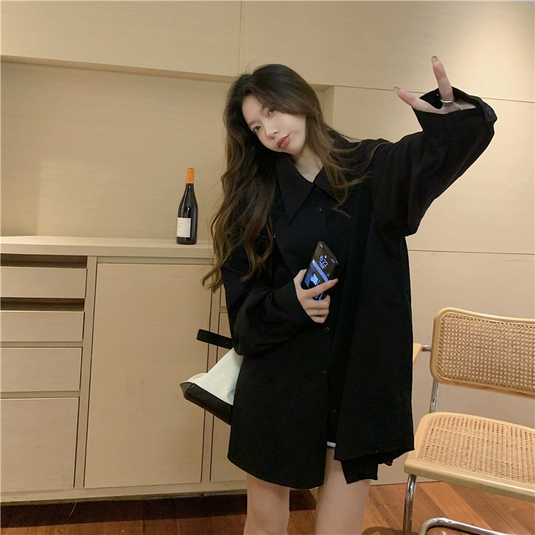👚Dahong👚w405เสื้อเชิ้ตแขนยาวoversizeสไตล์เกาหลี เนื้อผ้าดีทรงสวยใส่แมทช์ง่าย